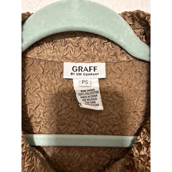 Graff By Um Company Blouse Brown Textured Rouched Sleeve NWT Womans PS - Picture 2 of 5